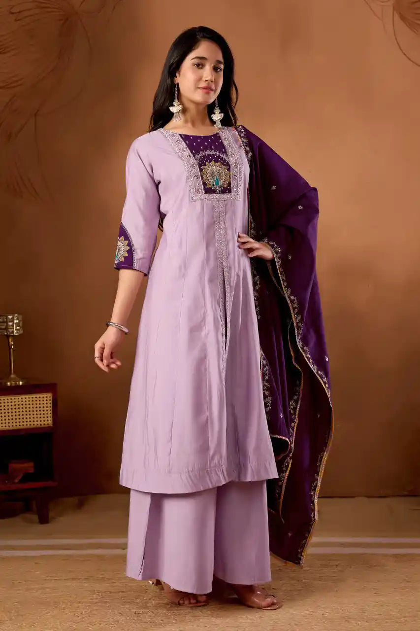 Lavender Pink Roman Silk Kurti